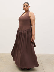 Isadora Drop Waist Maxi Dress Curve - Chocolate Brown