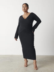 Jacklin Wrap Midaxi Dress Curve - Black