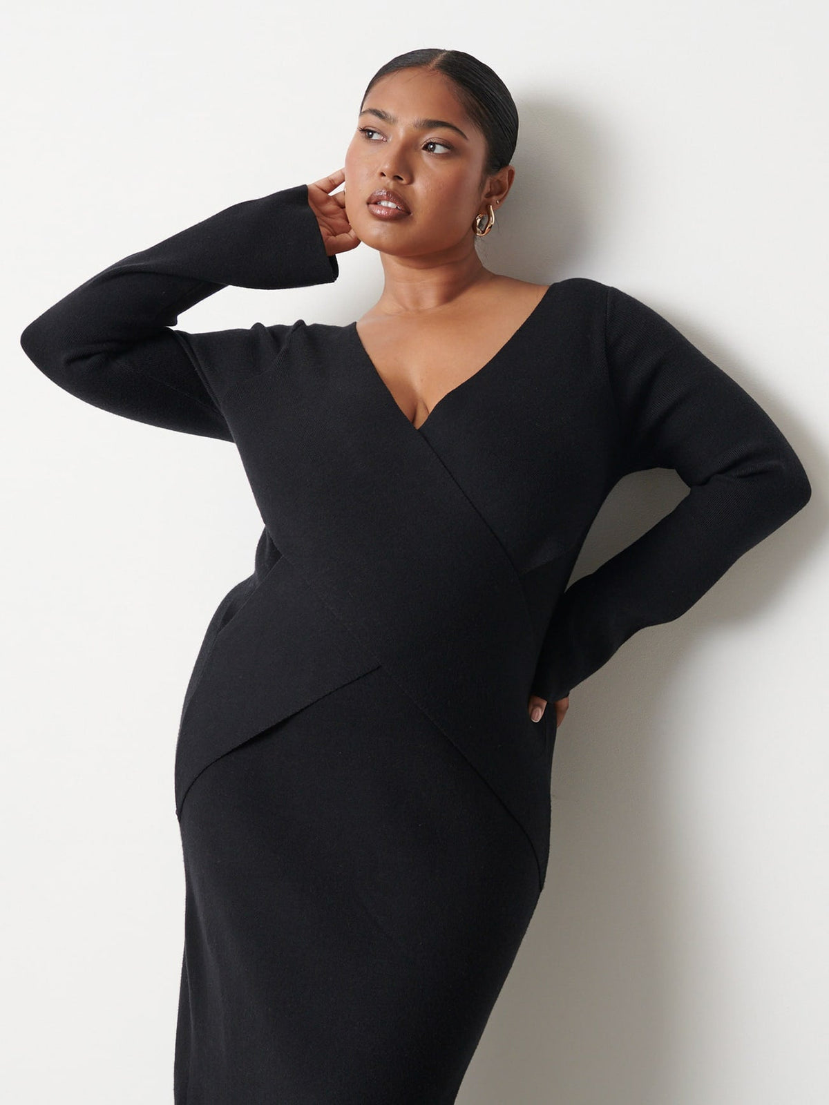 Jacklin Wrap Midaxi Dress Curve - Black