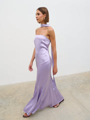 Jai Bandeau Neck Tie Maxi Dress - Lilac
