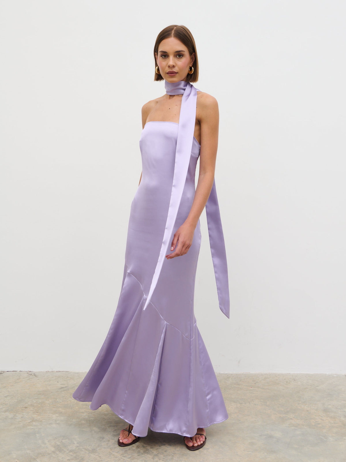 Jai Bandeau Neck Tie Maxi Dress - Lilac