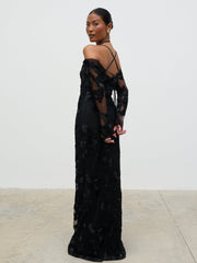 Jamila Cold Shoulder Maxi Dress - Black Jacquard Floral