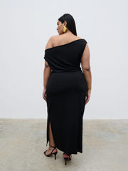 Janece Asymmetric Jersey Dress Curve - Black