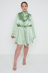 Jayda Cowl Neck Dress Curve - Soft Olive
