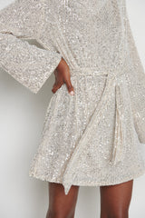 Jayda Sequin Cowl Neck Dress - Silver