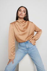 Jayda Cowl Neck Blouse - Brown