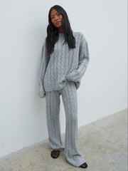 Jayde Cable Knit Trousers - Grey Marl