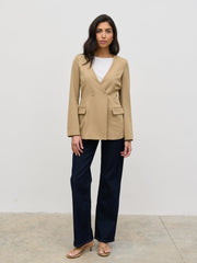 Jean Collarless Blazer - Camel Beige
