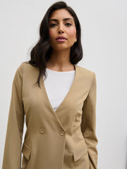 Jean Collarless Blazer - Camel Beige