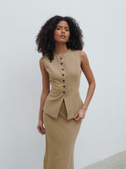 Jean Buttoned Down Waistcoat - Camel Beige