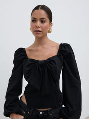 Jemima Exaggerated Bow Top - Black