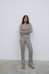 Jessie Ribbed Knit Trousers - Grey Marl