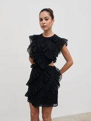 Joss Ruffle Mini Dress - Black