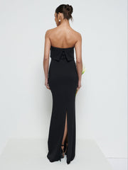 Julia Strapless Crepe Maxi Bridesmaid Dress - Black