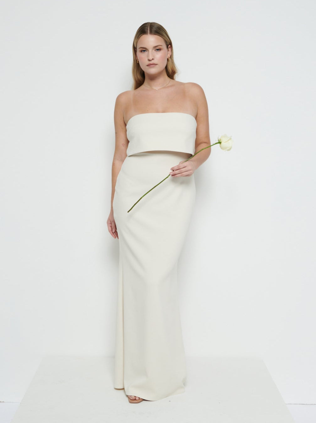 Julia Strapless Crepe Maxi Bridesmaid Dress - Champagne
