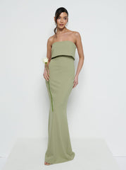 Julia Strapless Crepe Maxi Bridesmaid Dress - Olive