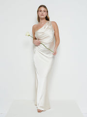 Juliet Ruched Maxi Bridesmaid Dress - Matte Champagne