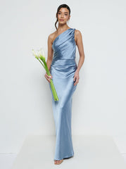Juliet Ruched Maxi Bridesmaid Dress - Dusty Blue