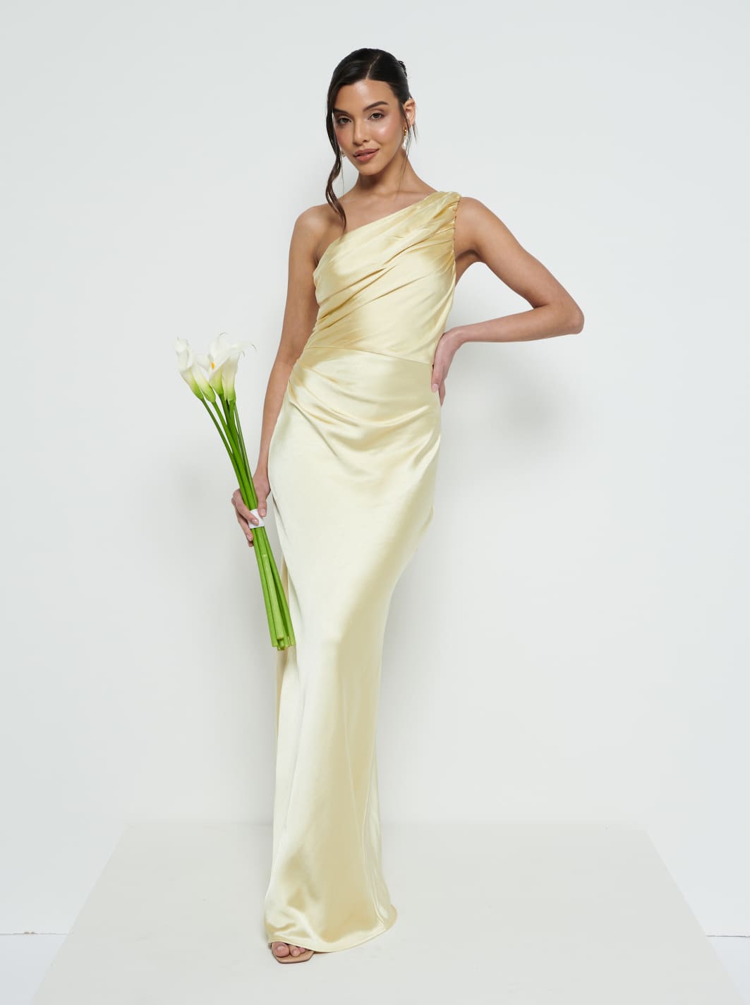 Juliet Ruched Maxi Bridesmaid Dress - Lemon