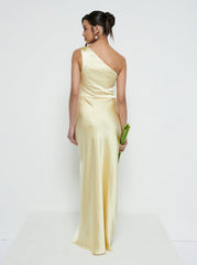 Juliet Ruched Maxi Bridesmaid Dress - Lemon