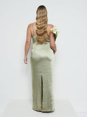 June Satin Maxi Bridesmaid Dress - Olive