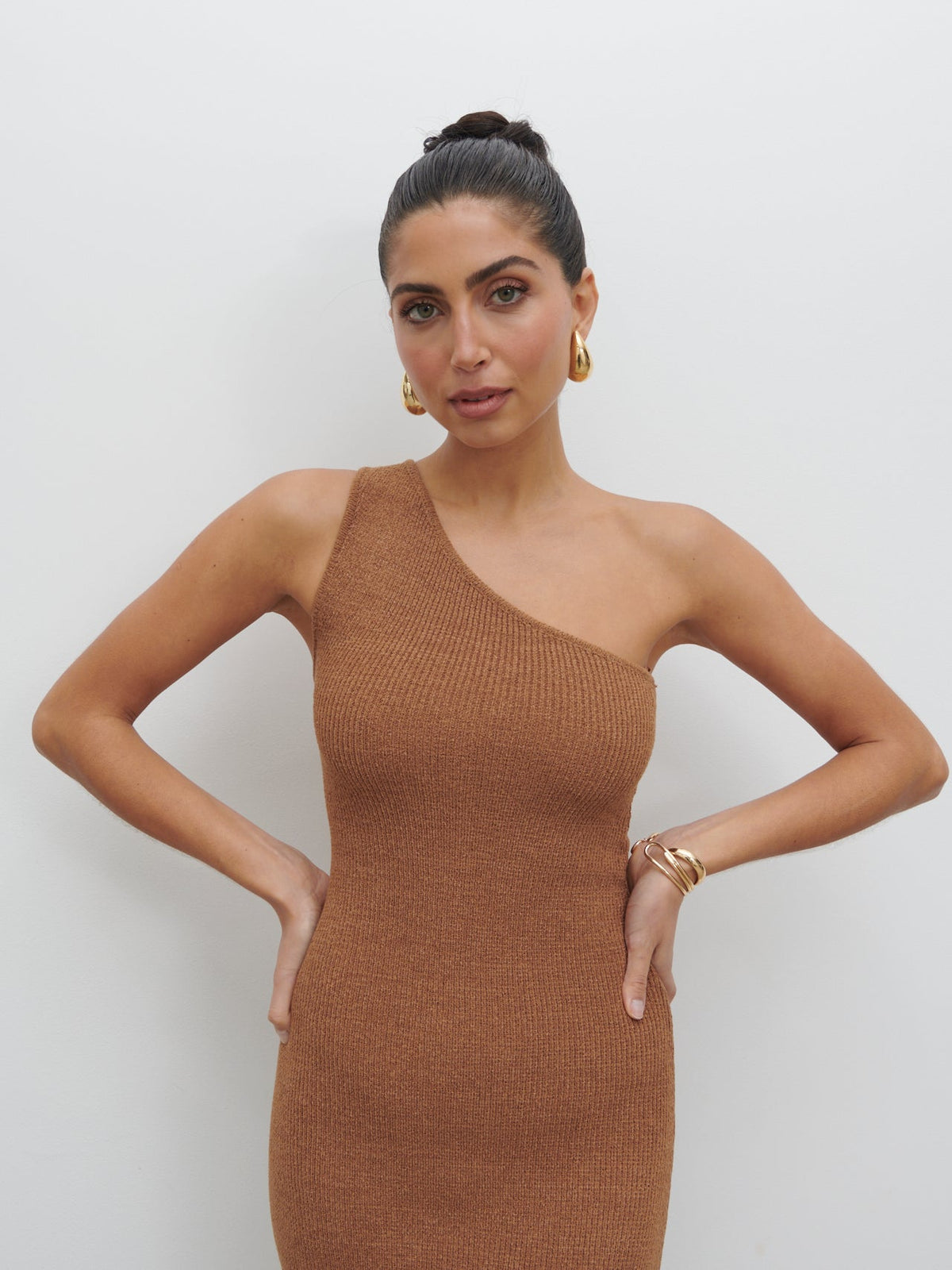 Juno One Shoulder Knit Midaxi Dress - Almond
