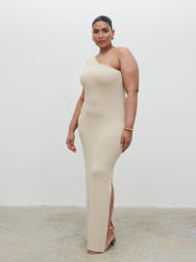 Juno One Shoulder Knit Maxi Dress Curve - Oatmeal