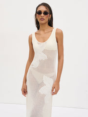 Kailani Floral Openwork Knit Dress - Cream