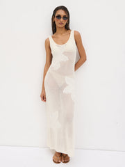 Kailani Floral Openwork Knit Dress - Cream