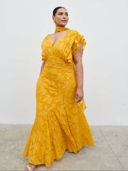 Katelynn Frill Jacquard Maxi Dress Curve - Yellow Ochre