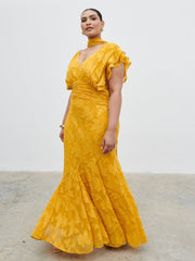 Katelynn Frill Jacquard Maxi Dress Curve - Yellow Ochre