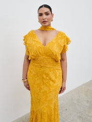 Katelynn Frill Jacquard Maxi Dress Curve - Yellow Ochre