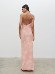 Keisha Ruched Chiffon Maxi Dress - Blush Abstract Leaf