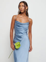 Keisha Maxi Satin Bridesmaid Dress - Dusty Blue
