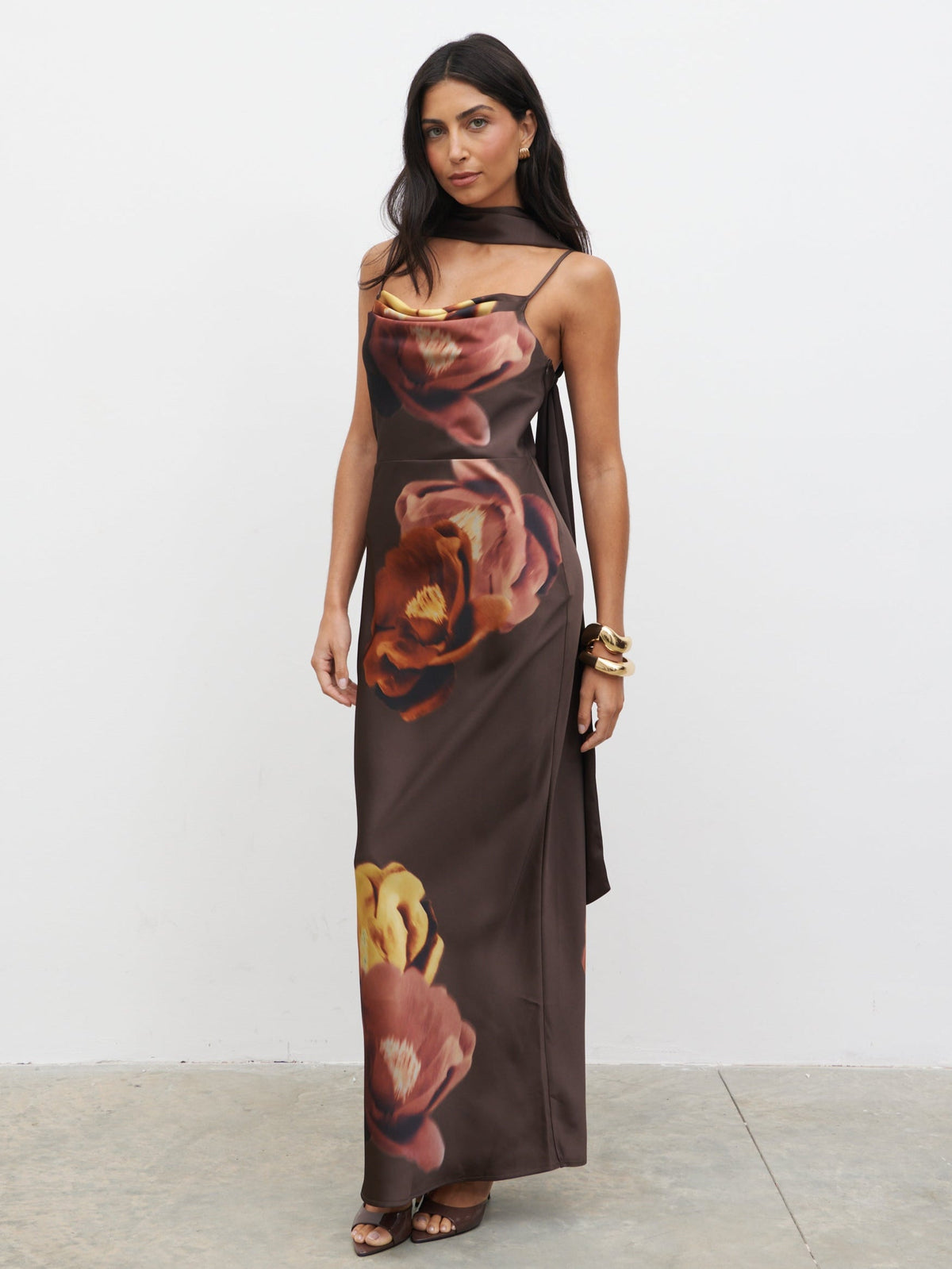 Keisha Scarf Maxi Dress - Large Scale Autumn Floral