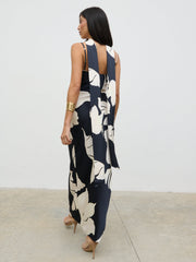 Keisha Scarf Maxi Dress - Large Scale Monochrome Floral