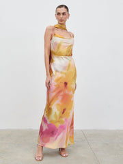 Keisha Scarf Maxi Dress - Pink and Yellow Ochre Floral