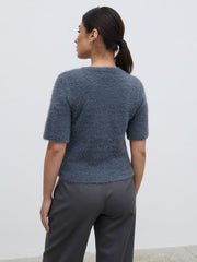 Kelly Cropped Fluffy Knit T-Shirt - Charcoal