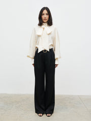 Kesia Jacquard Bow Blouse - Cream
