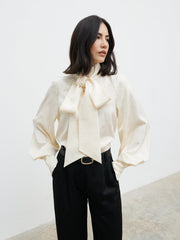 Kesia Jacquard Bow Blouse - Cream