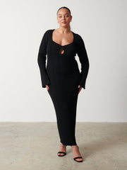 Lana Sweetheart Neck Knit Dress Curve - Black