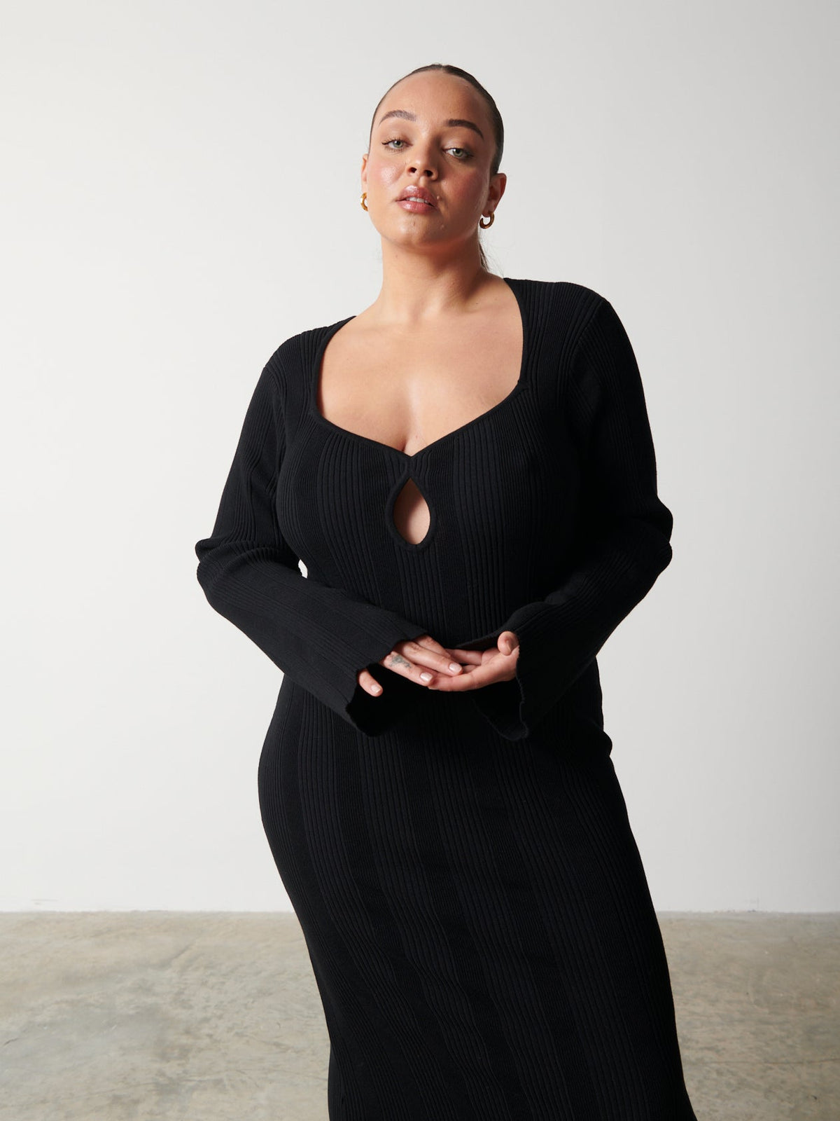 Lana Sweetheart Neck Knit Dress Curve - Black