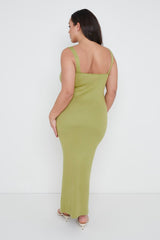 Lara Ribbed Midaxi Dress Curve - Olive