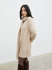 Larna Cable Knit Mini Dress with Scarf - Beige Marl