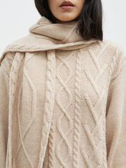 Larna Cable Knit Mini Dress with Scarf - Beige Marl