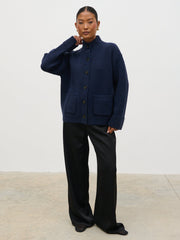 Leighton High Neck Knit Cardigan - Navy Marl
