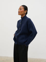 Leighton High Neck Knit Cardigan - Navy Marl