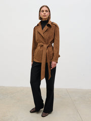 Lennon Faux Suede Tie Waist Jacket - Dark Tan