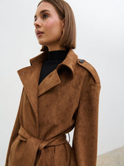 Lennon Faux Suede Tie Waist Jacket - Dark Tan