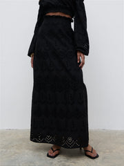 Lilla Broderie Maxi Skirt - Black